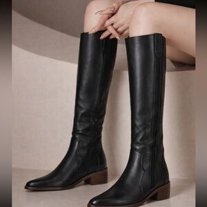 Lucky Brand Kitrie Leather Boots Zip + Stretch Side Panel for Wider Calves.